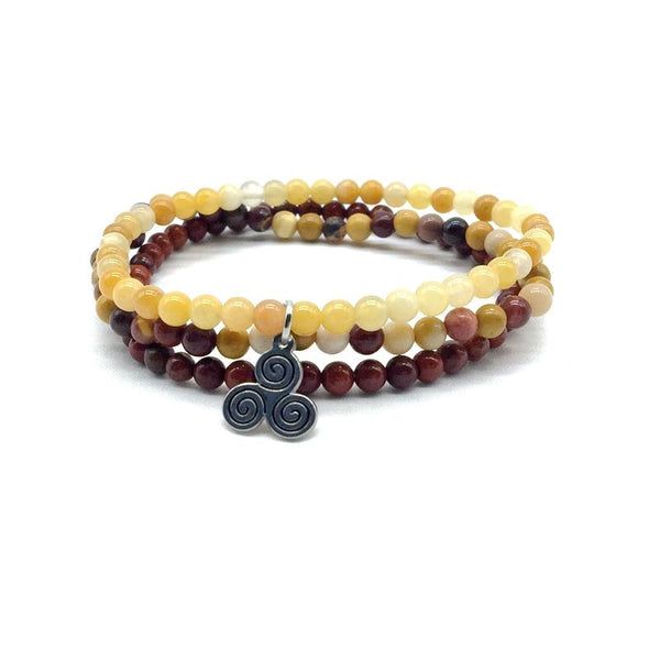 EMOTIONAL STABILITY & NURTURING  -Yellow Jade, Red Jasper & Mookaite- 3/pc  *MIGHTY MINIS*  Healing Energy Stone Bracelets