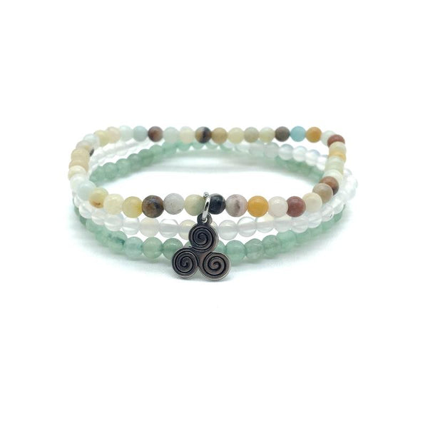 HARMONY & HEALING-Green Aventurine,Amazonite & Snow Quartz- 3/pc  "MIGHTY MINIS " Healing Energy Stone Bracelets