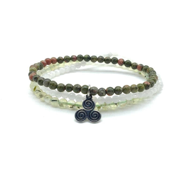 DESTINY & GUIDANCE -Unakite, Prehnite & Moonstone- 3/pc  *MIGHTY MINIS*  Healing Energy Stone Bracelets