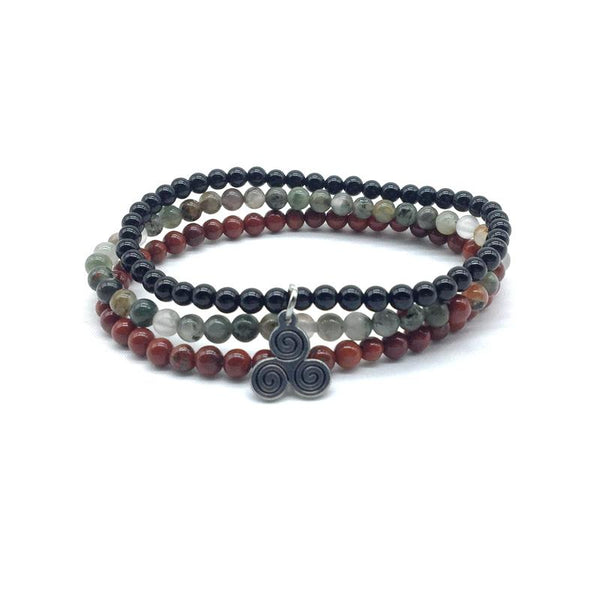 STAMINA & PERSEVERANCE -Bloodstone, Red Jasper & Onyx- 3/pc  *MIGHTY MINIS*  Healing Energy Stone Bracelets