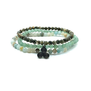 ATTRACT YOUR SOULMATE ( For Guys)  -Green Jade, Rhyolite & Amazonite- 3/pc  *MIGHTY MINIS*  Healing Energy Stone Bracelets