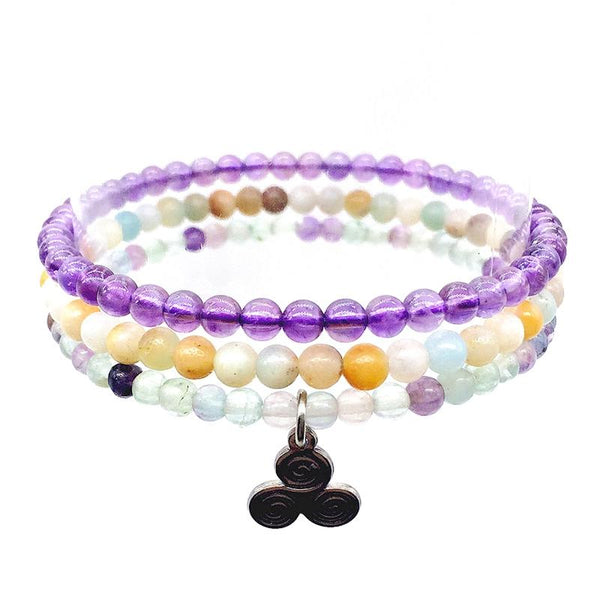 CALMNESS & LIGHT-Amethyst ,Amazonite & Fluorite- 3/pc  "MIGHTY MINIS " Healing Energy Stone Bracelets