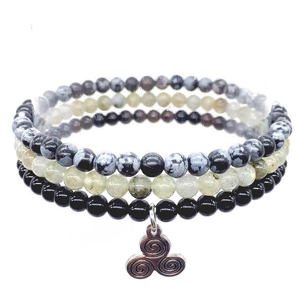 STRENGTH & PROTECTION-Snowflake Obsidian,Labradorite & Onyx- 3/pc  "MIGHTY MINIS " Healing Energy Stone Bracelets