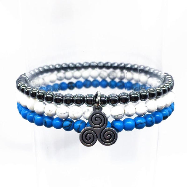 RELAX & SLEEP! -Hematite, Turquoise & Howlite- 3/pc  *MIGHTY MINIS* Healing Energy Stone Bracelets