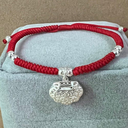 Red Rope & Silver Feng Shui Ruyi Lock Bracelet