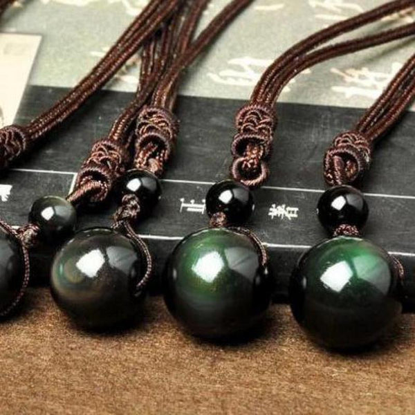 Natural Rainbow Eye Obsidian Orb Pendant Necklace