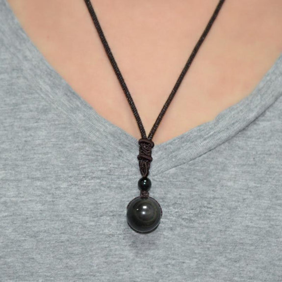Natural Rainbow Eye Obsidian Orb Pendant Necklace – zenheavens