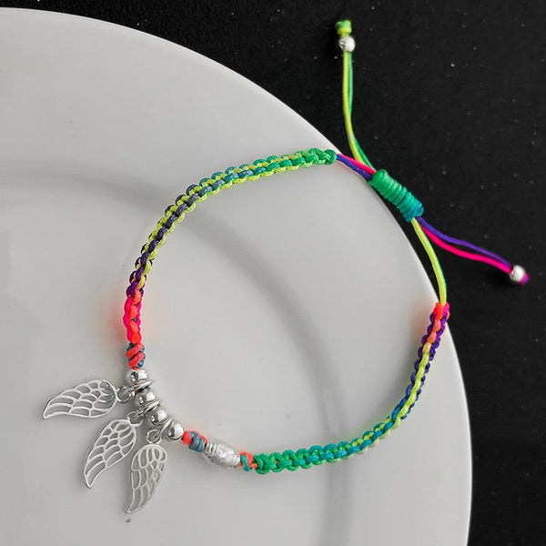 Lucky Rainbow & Sterling Silver Angel Wings 'GUARDIAN ANGEL' Rope Bracelet