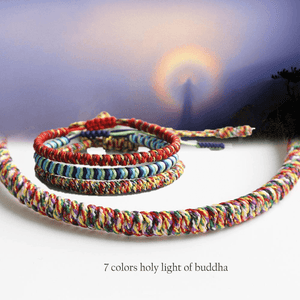 Tibetan Buddhist 7 COLORS -HOLY LIGHT of BUDDHA Hand knotted 3pc bracelet Set