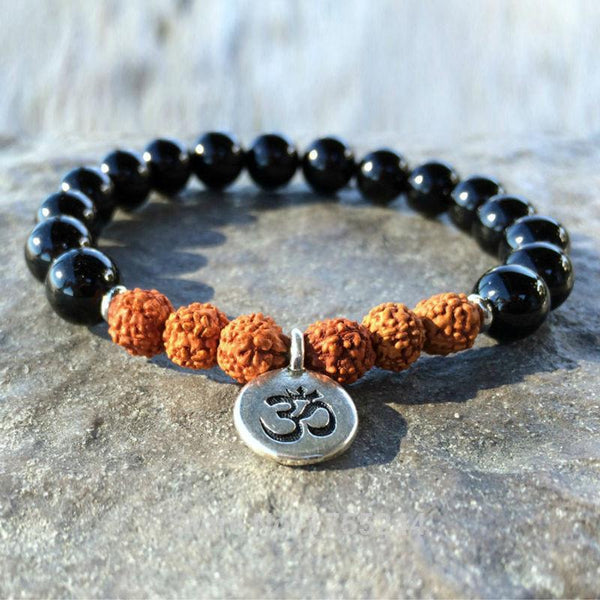 Black Agate Himalayan Rudraksha Seed Bracelet