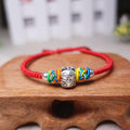 925 Silver Sterling FORTUNE CAT & PINEAPPLE KNOT Red Rope Bracelet