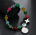 Natural Stone &  Stainless Steel ST BENEDICT PROTECTION Medal Charm Bracelet