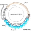 Mens Turquoise & Cuban Link Stainless Steel 3 in 1 HEALING Bracelet