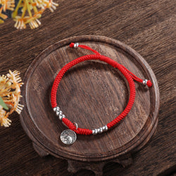 Red Rope & Silver Year of the Tiger 'WEALTH' Bracelet