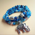 Multi-layered Blue Tourmaline Stone Buddha & Elephant bracelet