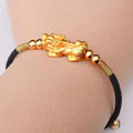 PURE SILVER 24k Gold Plated Pixiu Red Rope WEALTH Bracelet