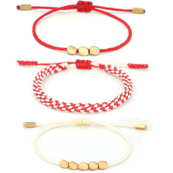 Tibetan Handmade Lucky Knot 'BE BOLD' Copper & Red Rope 3 /pc Bracelet Set