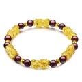 24K Gold Plated PIXIU /APPLE / FLOWER Accents & Genuine GARNETS Wealth / Peace Bracelet