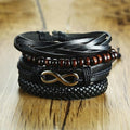 4Pc Braided  Black Leather & Wood Nautical Bracelet Set-9 Designs