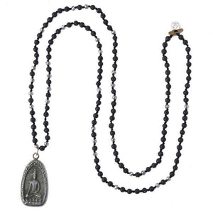 Ancient Style Thai Buddha & LAVA STONE Amulet Pendant GROUNDING Necklace