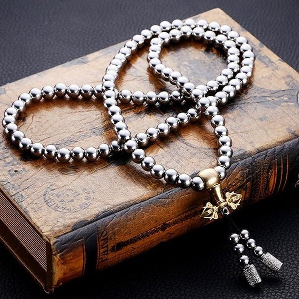 Tactical 10mm Stainless Steel & Dorje 108 Mala Bead SELF DEFENSE Bracelet