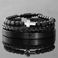 Men's Luxury 3 Pc Stainless Steel Cross & Braided Bracelet Set