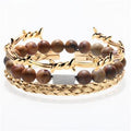 Luxury Gold Titanium Bangles & Picture Stone 3 pc Men's Bracelet Set