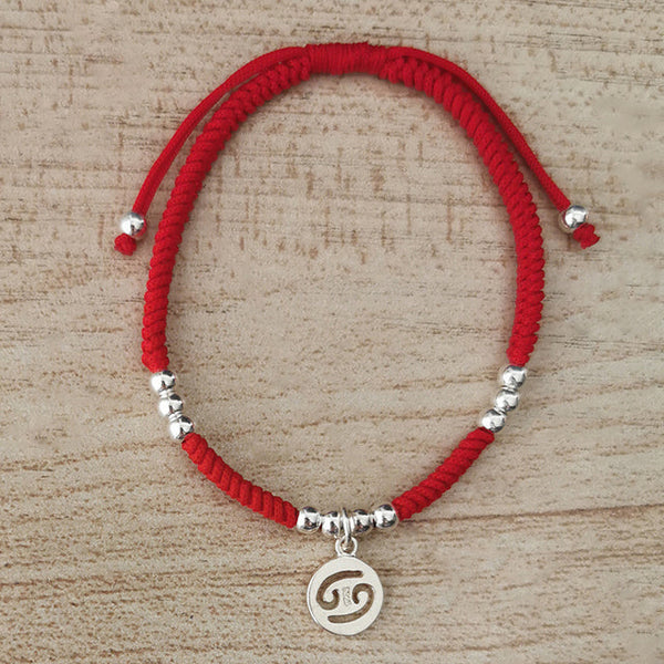 Red Rope & Silver Zodiac 12 Constellations Bracelet