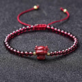 Hand Carved Purple Cinnabar Accents & Garnet Stone PIXIU'PROSPERITY Attracting Bracelet