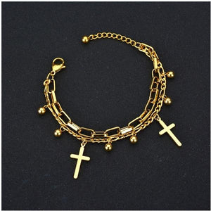 Stainless Steel Cross 'FAITH' Charm Bracelet