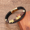 Stainless Steel , Leather & Natural Stone Feng Shui PIXIU for ABUNDANCE Bracelet-10 Variants