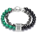 ATTRACT $MOOLAH$ & LOVE~Stainless Steel + Malachite & Other Stones  '2 in 1' Layered Men's Bracelet