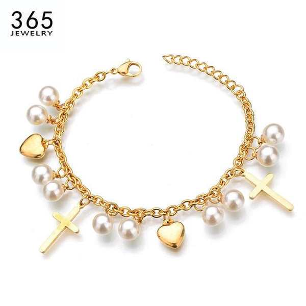 Stainless Steel Cross 'FAITH' Charm Bracelet