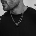 Stainless Steel Men's Necklace Set with Geometric Onyx Pendant and Chain