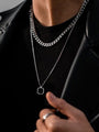Stainless Steel Men's Necklace Set with Geometric Onyx Pendant and Chain