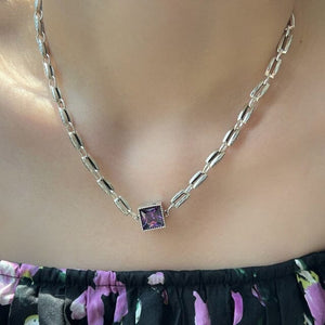 Thai Silver Necklace with Purple & Yellow Zirconia