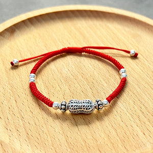 Red Rope & Silver 'Wealth Peanut' Bracelet
