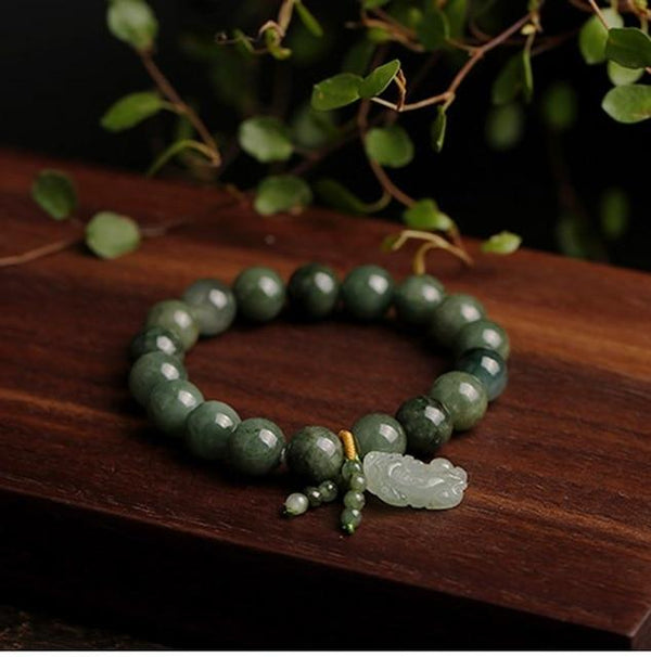 Premium Quality Burmese Jade & Pixiu ' ATTRACT ABUNDANCE' Bracelet