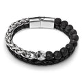 Stainless Steel , Lava Stone & Leather EAGLE / WOLF/ SKULL/ LION SPIRIT Charm Bracelet