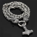 60-90cm Stainless Steel DOUBLE WOLF Head & Mjolnir SURVIVAL SPIRIT Necklace/Bracelet