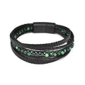 Men's Multi-layer Titanium Steel, Leather & Green Tiger Eye COURAGE Bracelet