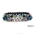 Natural Stone & Stainless Steel  Double WOLF 'LOYALTY' 2 pc Bracelet Set -13 Styles