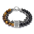 ATTRACT $MOOLAH$ & LOVE~Stainless Steel + Malachite & Other Stones  '2 in 1' Layered Men's Bracelet