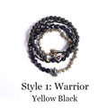 Blue Sandstone ,Lava Stone, Braid & Pyrite Stone 'NEVER GIVE UP' Spartan Spirit Wrap Bracelet