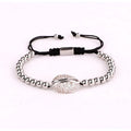 Elegant SUMMER BOHO- CZ COWRIE Shell Charm &Stainless Steel Bead Bracelet
