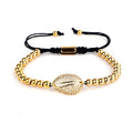 Elegant SUMMER BOHO- CZ COWRIE Shell Charm &Stainless Steel Bead Bracelet