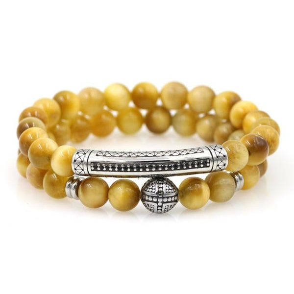 Luxury No Fade Titanium Steel Tiger Eye Stone UBER PROTECTION 2pc Bracelet Set- 7 NEW STONE COLORS