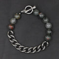 Retro Stainless Steel & Skull Clasp with 10mm Natural Stones 'VITALITY' Bracelet- we can make ANY SIZE!