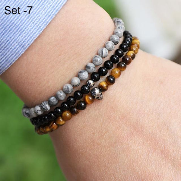 Stylish Steel & Stone 3 pc Minimalist Men's Bracelet Set-11 Styles