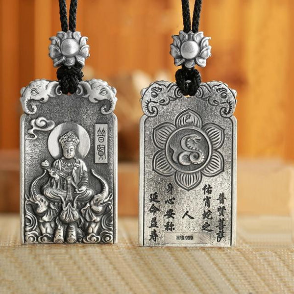 Ethnic Thai Silver Intricate Buddha & Animal Zodiac SNAKE Pendant Necklace